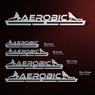 Aerobic Gymnastics Medal Hanger shown in all available sizes with dimensions
