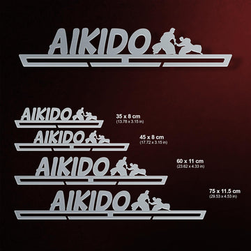 Aikido Medal Hanger shown in all available sizes with dimensions