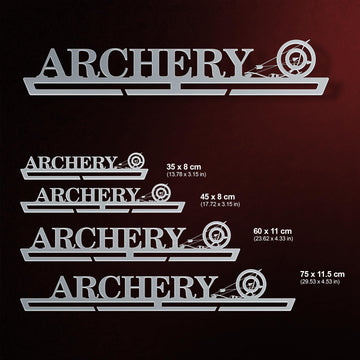 Archery Medal Hanger shown in all available sizes with dimensions