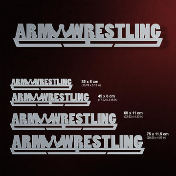 Armwrestling Medal Hanger shown in all available sizes with dimensions