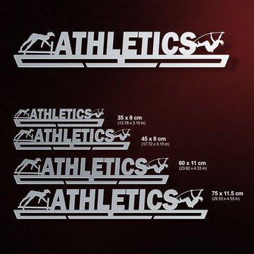 Women's Athletics Medal Hanger shown in all available sizes with dimensions