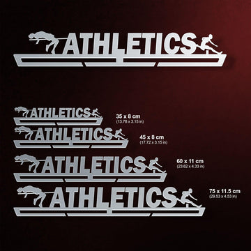 Men's Athletics Medal Hanger shown in all available sizes with dimensions