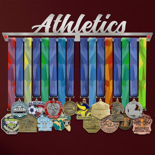 Athletics Medal Hanger holding a full row of medals on a wall