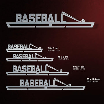 Baseball Medal Hanger shown in all available sizes with dimensions