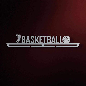 Men's Basketball Medal Hanger in laser-cut steel on a dark background