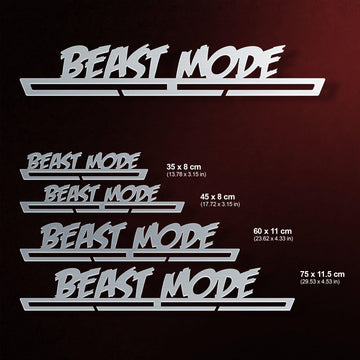 Beast Mode Medal Hanger shown in all available sizes with dimensions