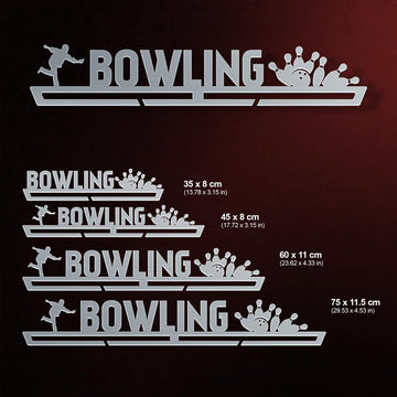 Bowling Medal Hanger shown in all available sizes with dimensions