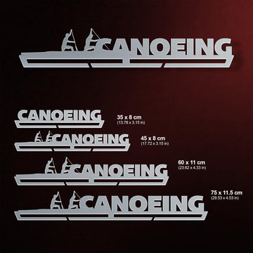 Canoeing Medal Hanger shown in all available sizes with dimensions