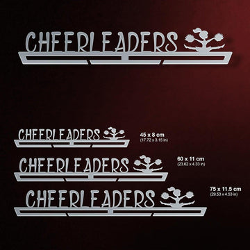 Cheerleading Medal Hanger shown in all available sizes with dimensions