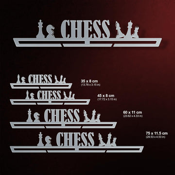 Chess Medal Hanger shown in all available sizes with dimensions