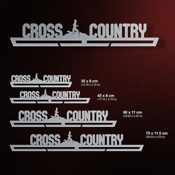 Cross Country Medal Hanger shown in all available sizes with dimensions