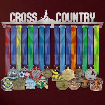 Cross Country Medal Hanger holding a full row of medals on a wall