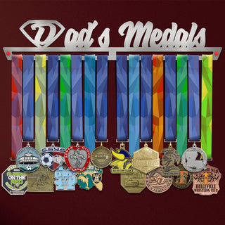 Dad's Medals Medal Hanger holding a full row of medals on a wall