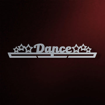Dance Medal Hanger in laser-cut steel on a dark background