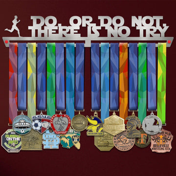 Men's Do Or Do Not Medal Hanger holding a full row of medals on a wall