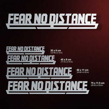 Fear No Distance Medal Hanger shown in all available sizes with dimensions