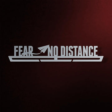 Fear No Distance Medal Hanger V2 in laser-cut steel on a dark background