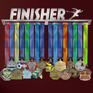 Finisher Medal Hanger V2 holding a full row of medals on a wall