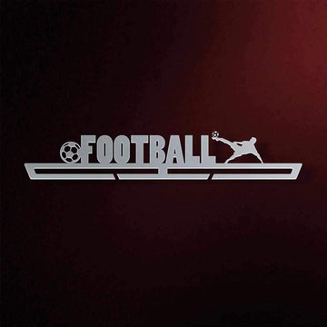 Football Medal Hanger V2 in laser-cut steel on a dark background