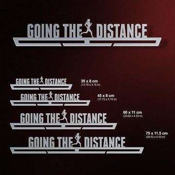 Women's Going The Distance Medal Hanger shown in all available sizes with dimensions