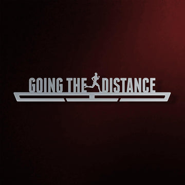 Men's Going The Distance Medal Hanger in laser-cut steel on a dark background