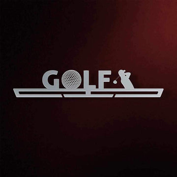 Golf Medal Hanger in laser-cut steel on a dark background