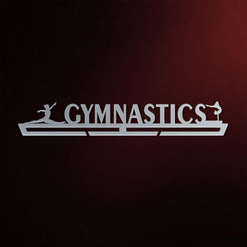 Gymnastics Medal Hanger in laser-cut steel on a dark background