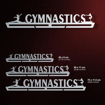 Gymnastics Medal Hanger shown in all available sizes with dimensions