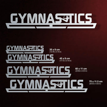 Men's Gymnastics Medal Hanger shown in all available sizes with dimensions