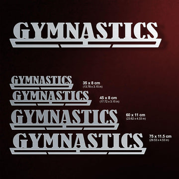 Gymnastics Medal Hanger shown in all available sizes with dimensions