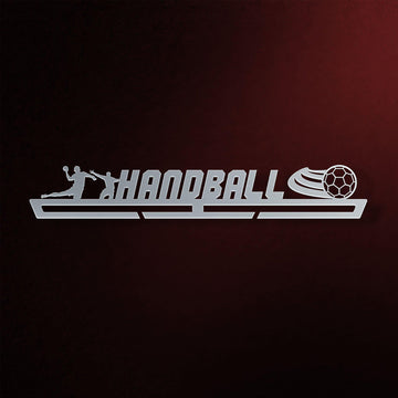 Men's Handball Medal Hanger in laser-cut steel on a dark background