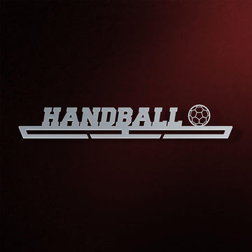 Handball Medal Hanger in laser-cut steel on a dark background