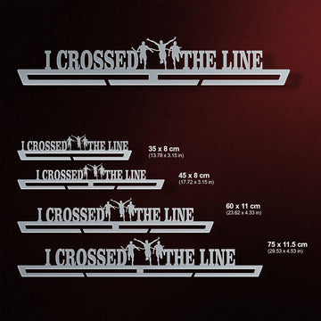 I Crossed The Line Medal Hanger shown in all available sizes with dimensions