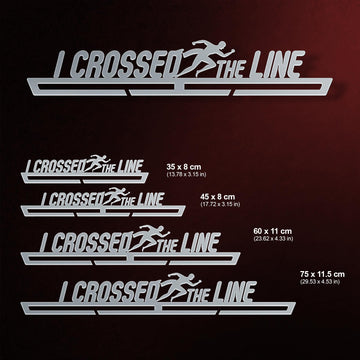 I Crossed The Line Medal Hanger V2 shown in all available sizes with dimensions