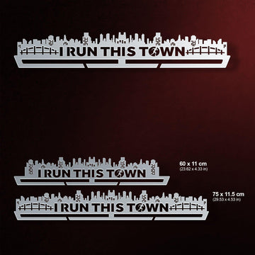 I Run This Town Medal Hanger shown in all available sizes with dimensions