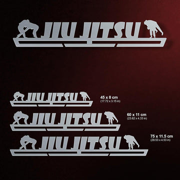 Jiu Jitsu Medal Hanger shown in all available sizes with dimensions