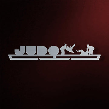 Judo Medal Hanger in laser-cut steel on a dark background