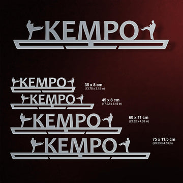 Kempo Medal Hanger shown in all available sizes with dimensions