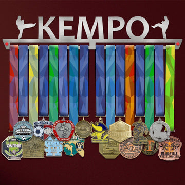 Kempo Medal Hanger holding a full row of medals on a wall