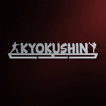 Kyokushin Karate Medal Hanger in laser-cut steel on a dark background