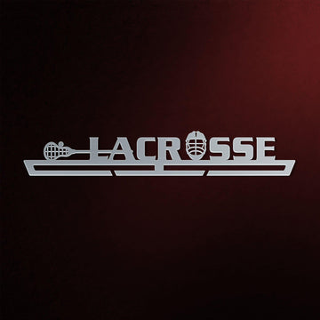 Lacrosse Medal Hanger in laser-cut steel on a dark background