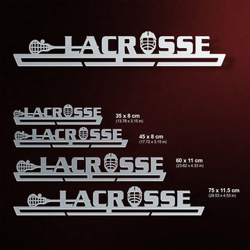 Lacrosse Medal Hanger shown in all available sizes with dimensions