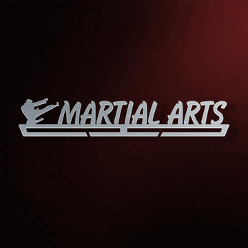 Martial Arts Medal Hanger in laser-cut steel on a dark background