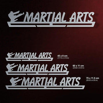 Martial Arts Medal Hanger shown in all available sizes with dimensions