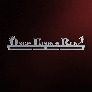 Men's Once Upon A Run Medal Hanger in laser-cut steel on a dark background