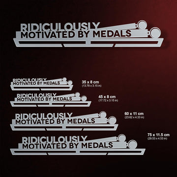 Ridiculously Motivated Medal Hanger shown in all available sizes with dimensions