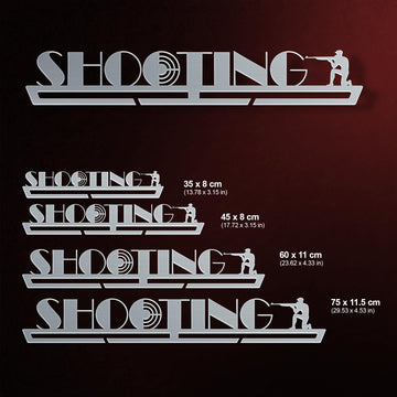 Shooting Medal Hanger shown in all available sizes with dimensions