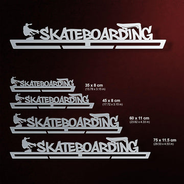 Skateboarding Medal Hanger shown in all available sizes with dimensions