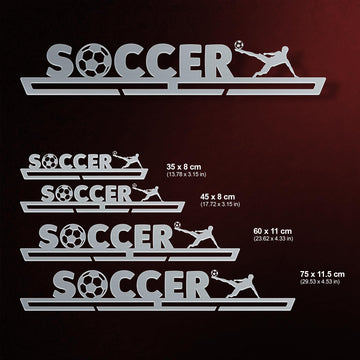 Football Medal Hanger shown in all available sizes with dimensions