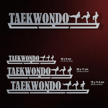 Taekwondo Medal Hanger shown in all available sizes with dimensions